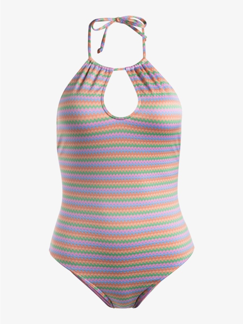 Roxy Juniors Pink Wavy Stripe Keyhole One Piece Swimsuit size Large EUC - Picture 5 of 13